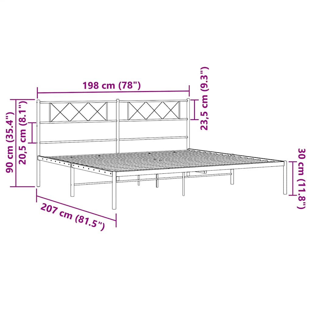 Metalni okvir za krevet s uzglavljem bijeli 193x203 cm