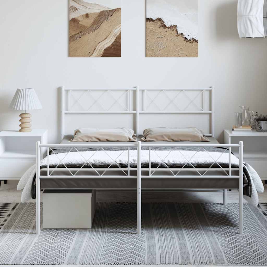 Metalni okvir kreveta uzglavlje i podnožje bijeli 150 x 200 cm