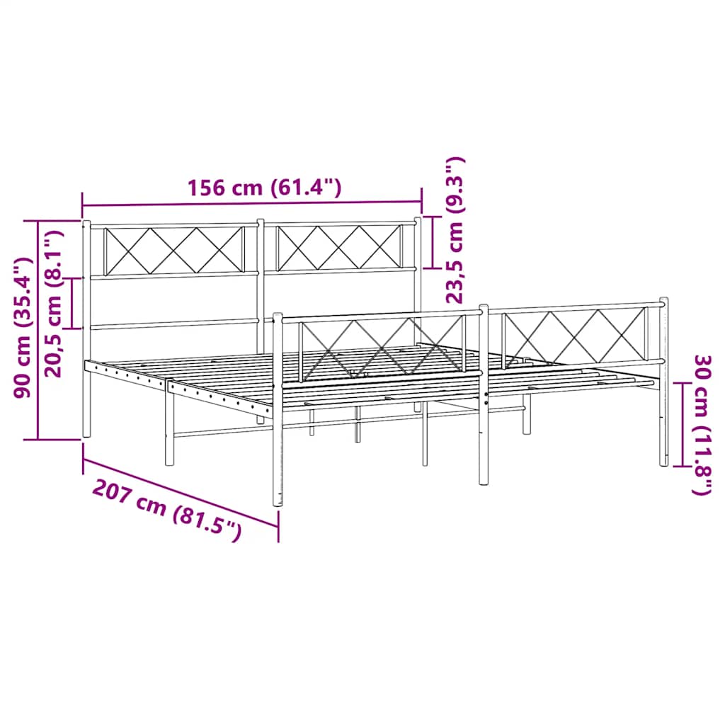 Metalni okvir kreveta uzglavlje i podnožje bijeli 150 x 200 cm