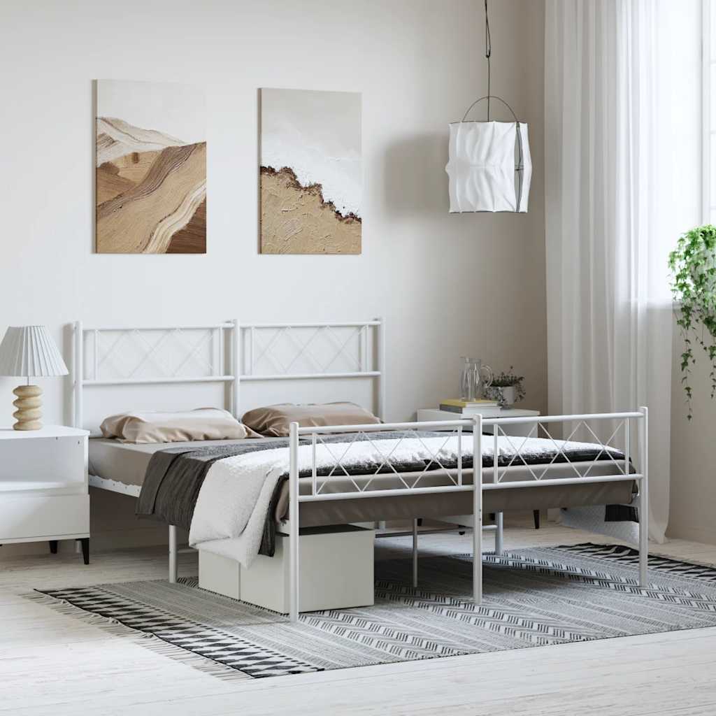 Metalni okvir kreveta uzglavlje i podnožje bijeli 150 x 200 cm