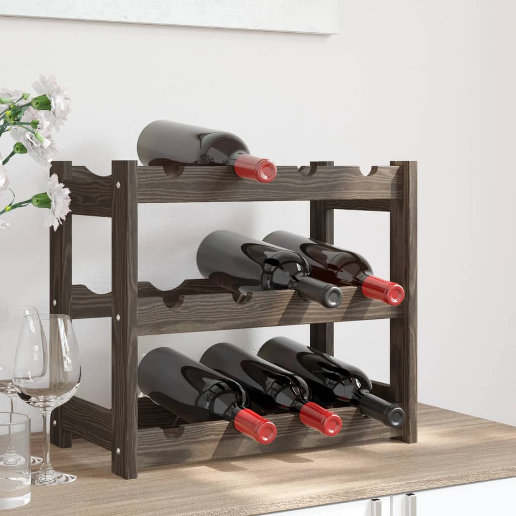 Stalak za vino za 12 boca sivi od masivne borovine