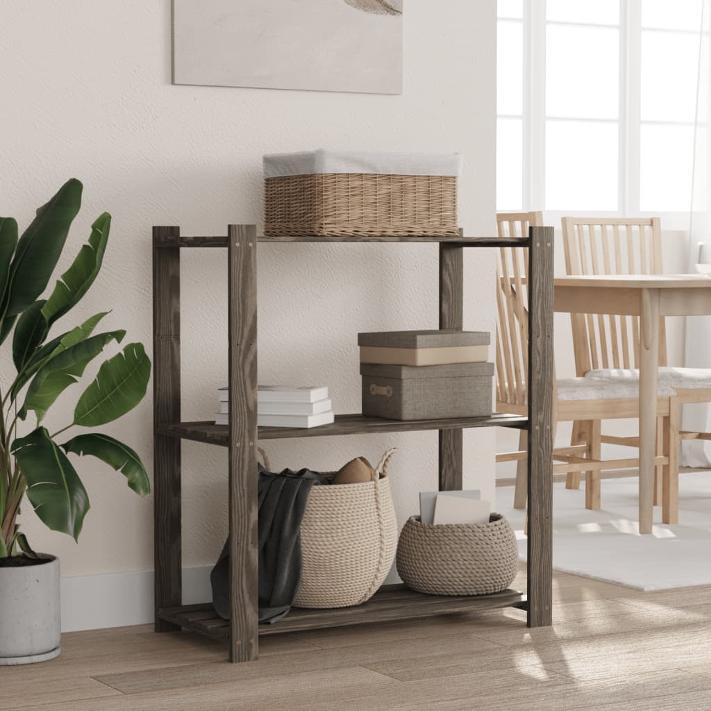Stalak za pohranu 3 razina sivi 80x38x90 cm masivna borovina