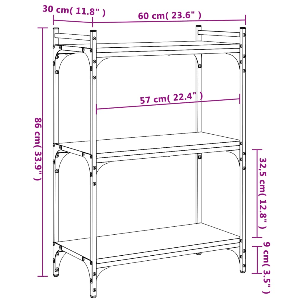 Regal za knjige s 3 razine smeđa boja hrasta 60x30x86 cm drveni