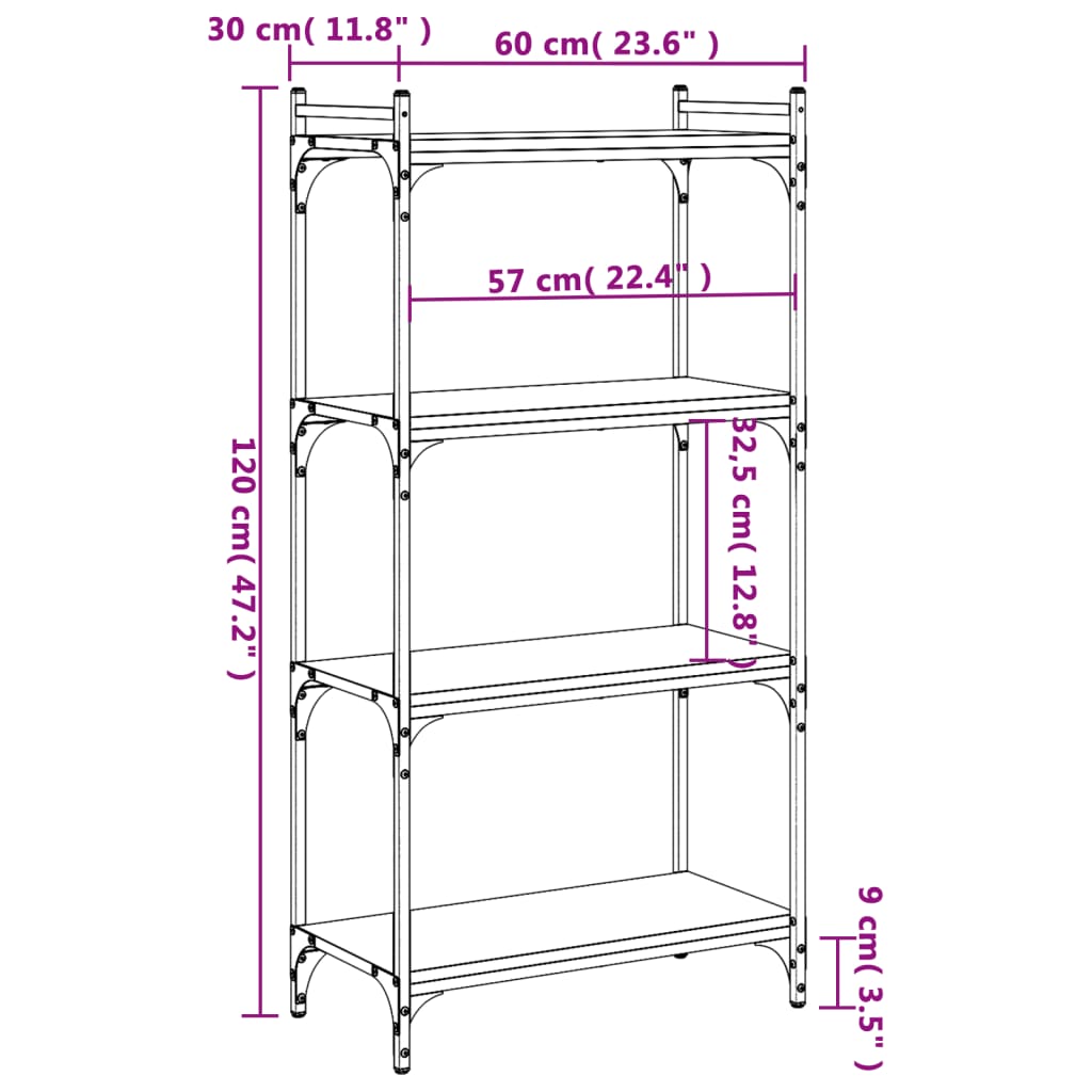 Regal za knjige s 4 razine crni 60x30x120 cm konstruirano drvo