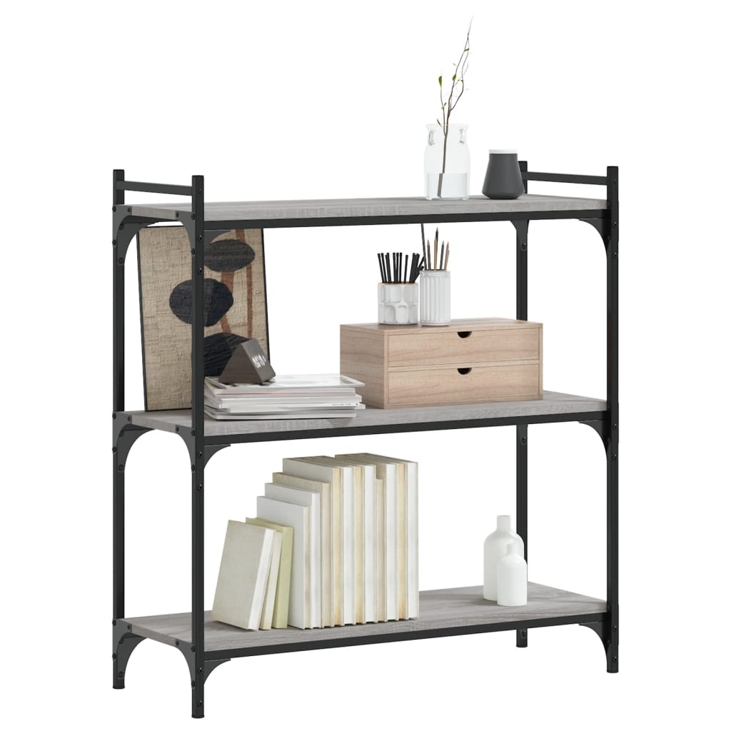 Regal za knjige s 3 razine siva boja hrasta 80x30x86 cm drveni
