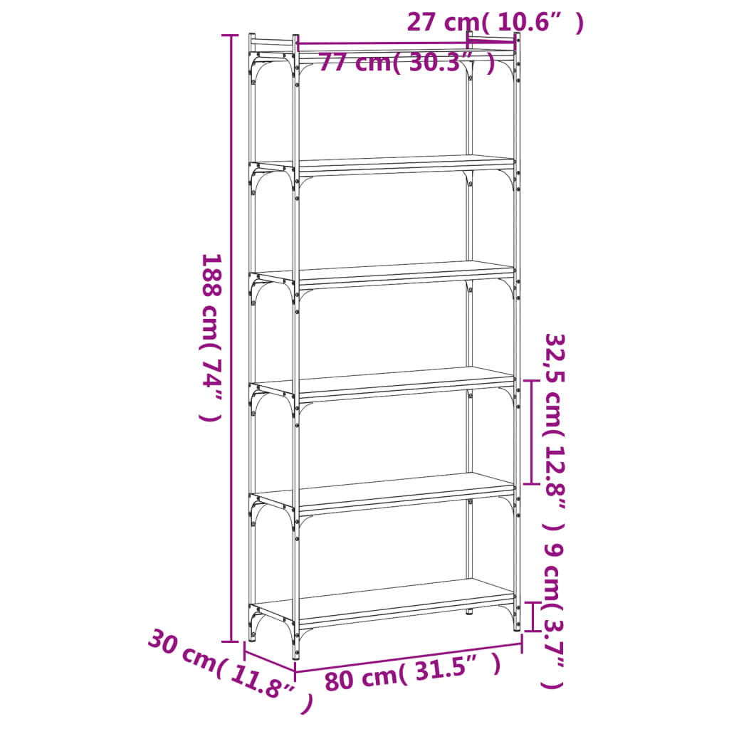 Regal za knjige sa 6 razina crni 80x30x188 cm konstruirano drvo