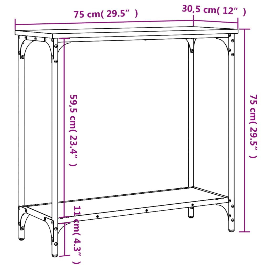 Konzolni stol siva boja hrasta 75x30,5x75 cm konstruirano drvo