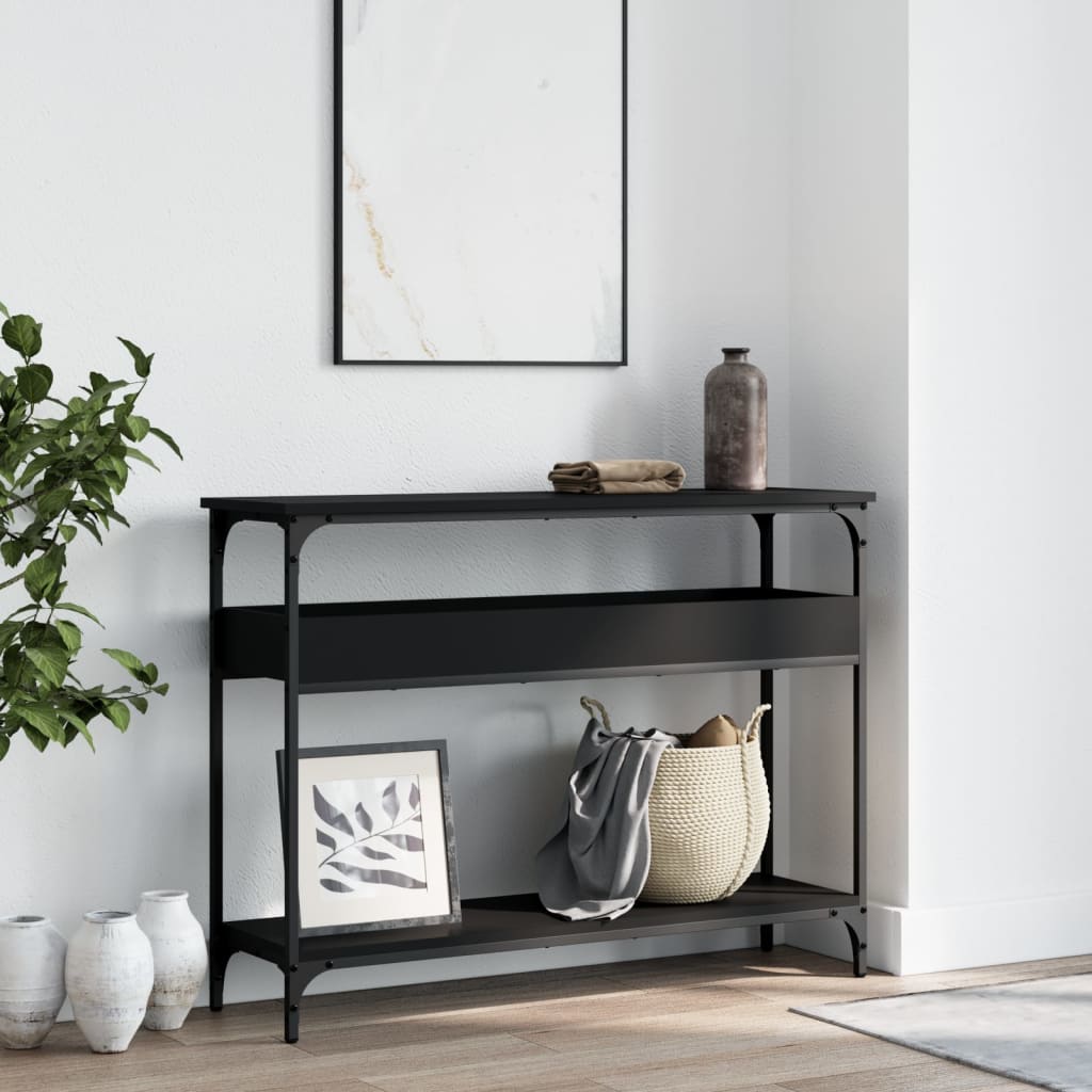 Konzolni stol s policama crni 100x29x75 cm konstruirano drvo