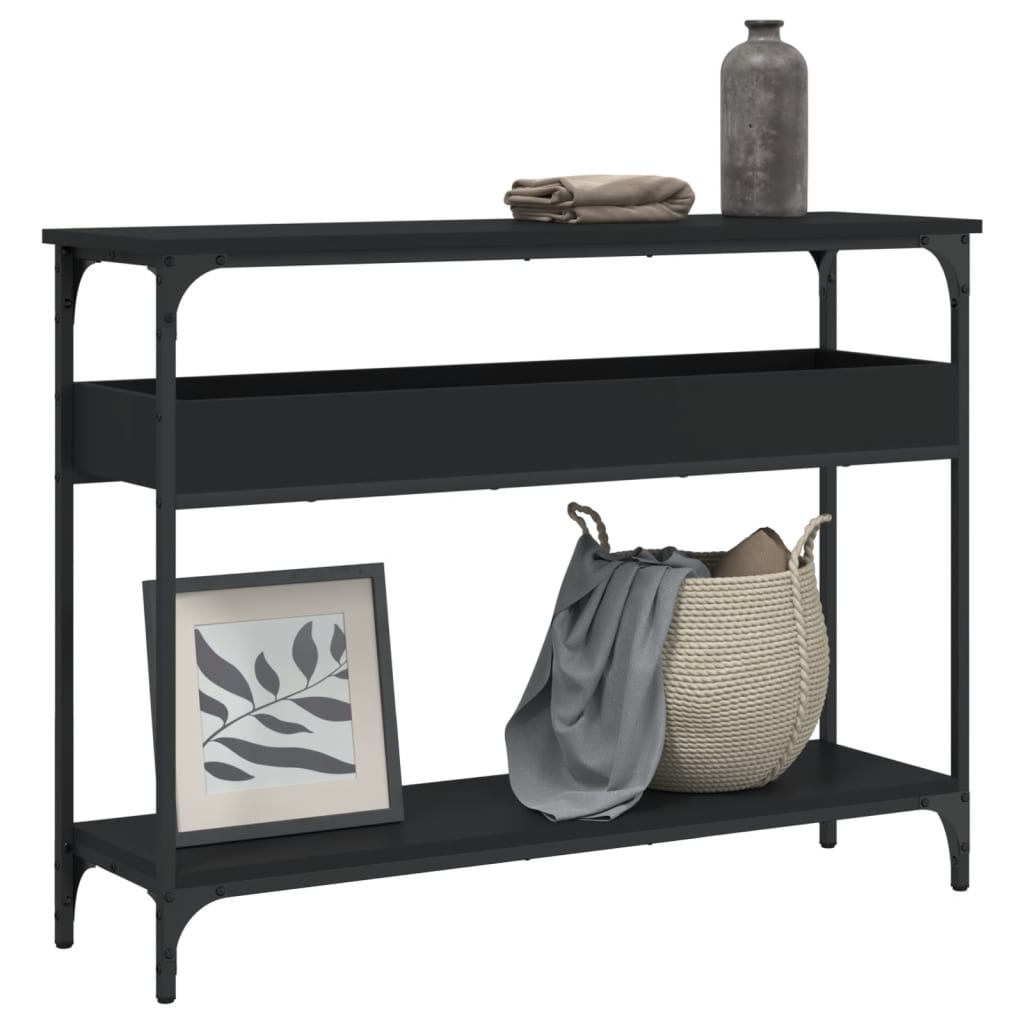 Konzolni stol s policama crni 100x29x75 cm konstruirano drvo
