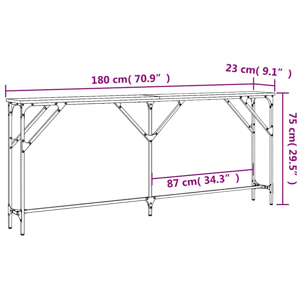 Konzolni stol crni 180 x 23 x 75 cm od konstruiranog drva