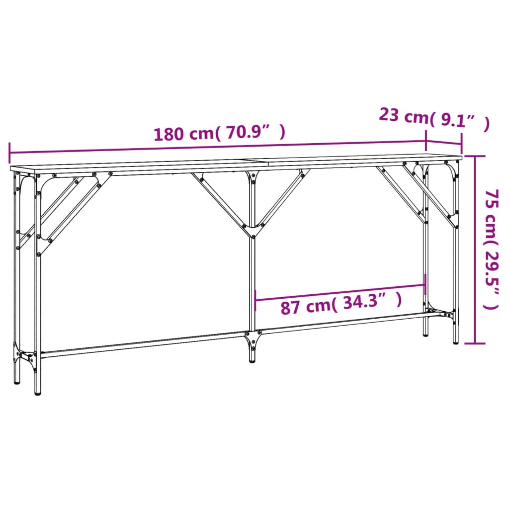 Konzolni stol boja hrasta 180x23x75 cm od konstruiranog drva