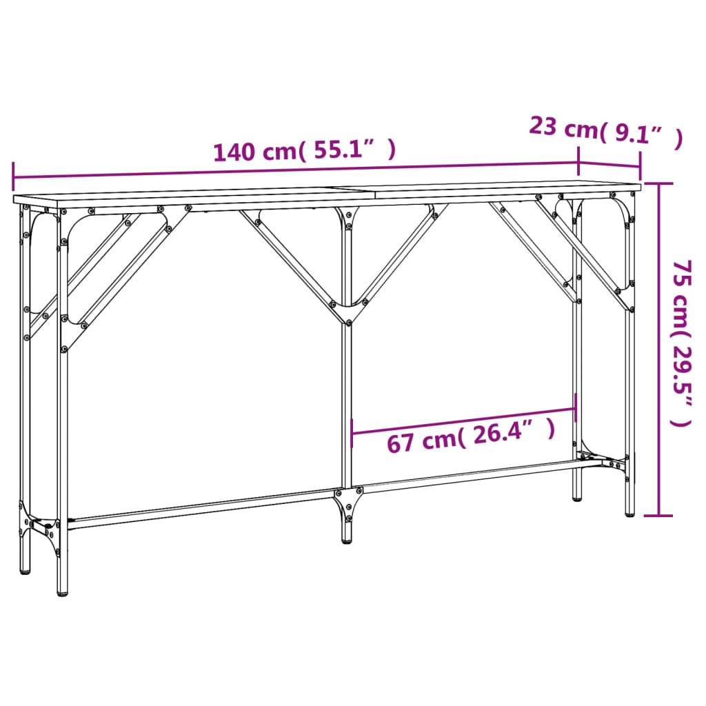 Konzolni stol boja hrasta 140x23x75 cm od konstruiranog drva