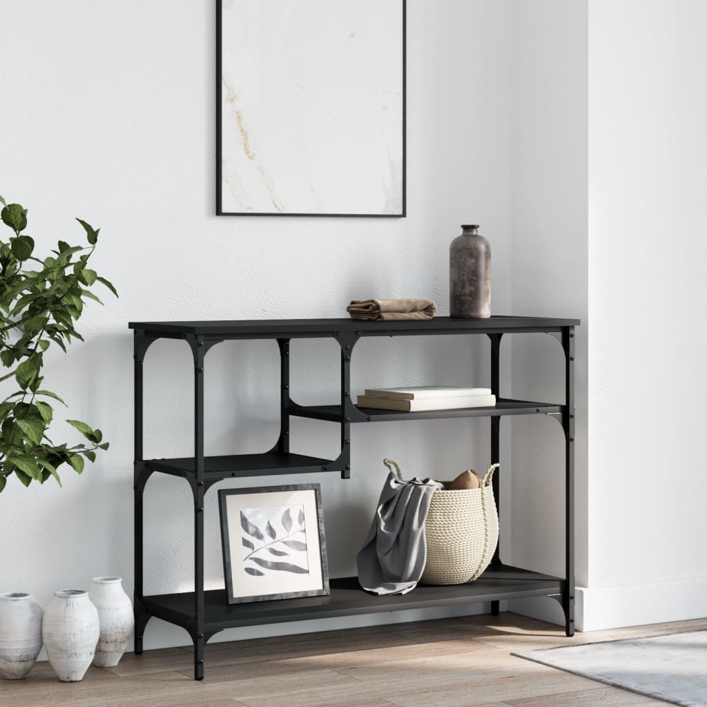 Konzolni stol s policama crni 100 x 35 x 75 cm