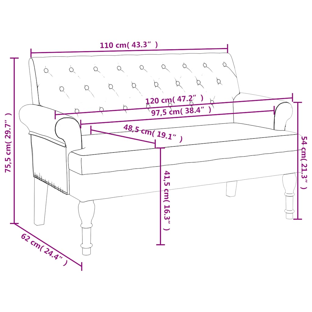 Klupa s naslonom tamnozelena 120 x 62 x 75,5 cm od tkanine