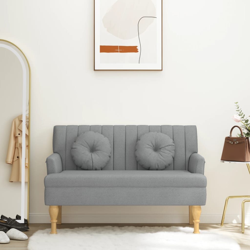 Klupa s jastucima svjetlosiva 113 x 64,5 x 75,5 cm od tkanine