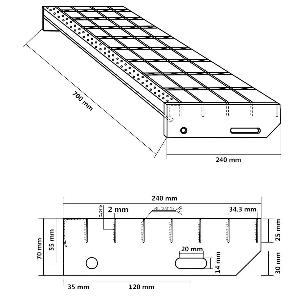 Rešetkasta stepenica 70 x 24 x 7 cm od pocinčanog čelika