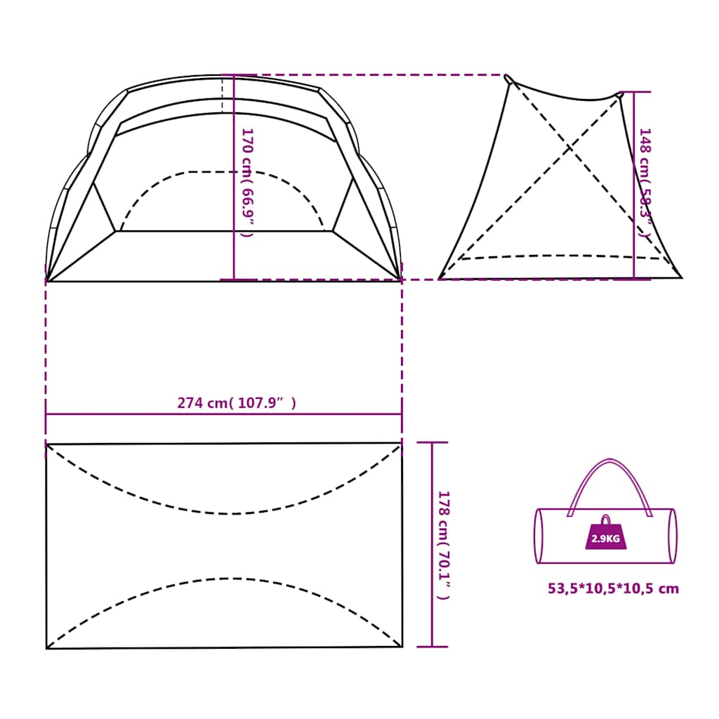 Šator za plažu azurnoplavi 274x178x170/148 cm 185T poliesterski