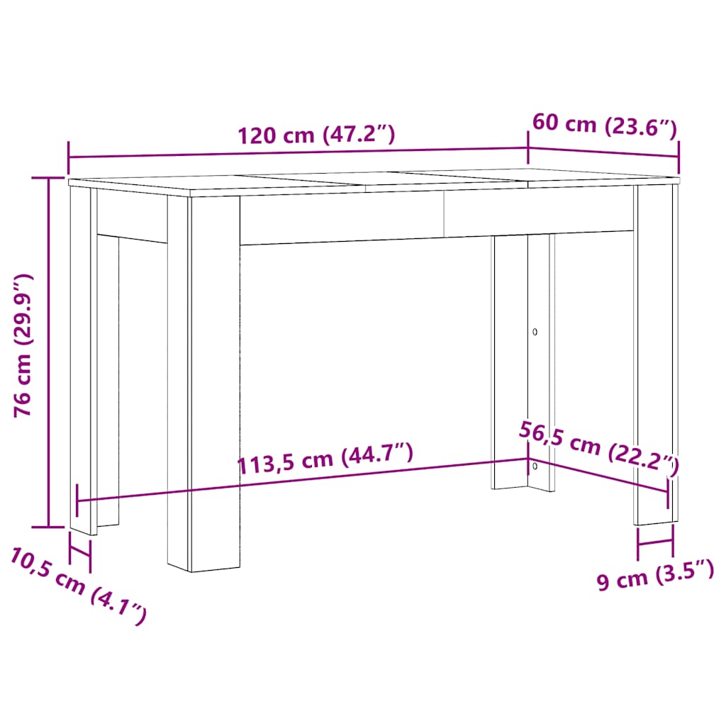 Blagovaonski stol boja dimljenog hrasta 120 x 60 x 76 cm drveni