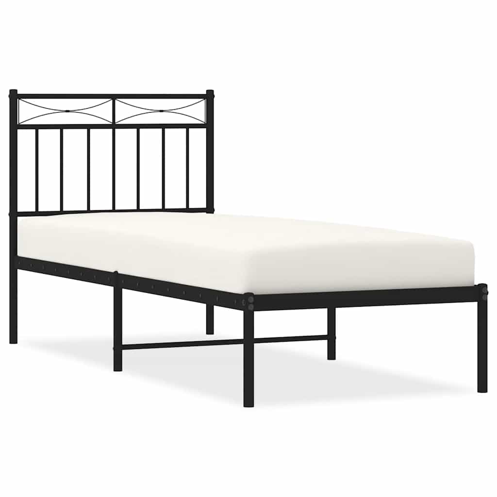 Metalni okvir za krevet s uzglavljem crni 75x190 cm