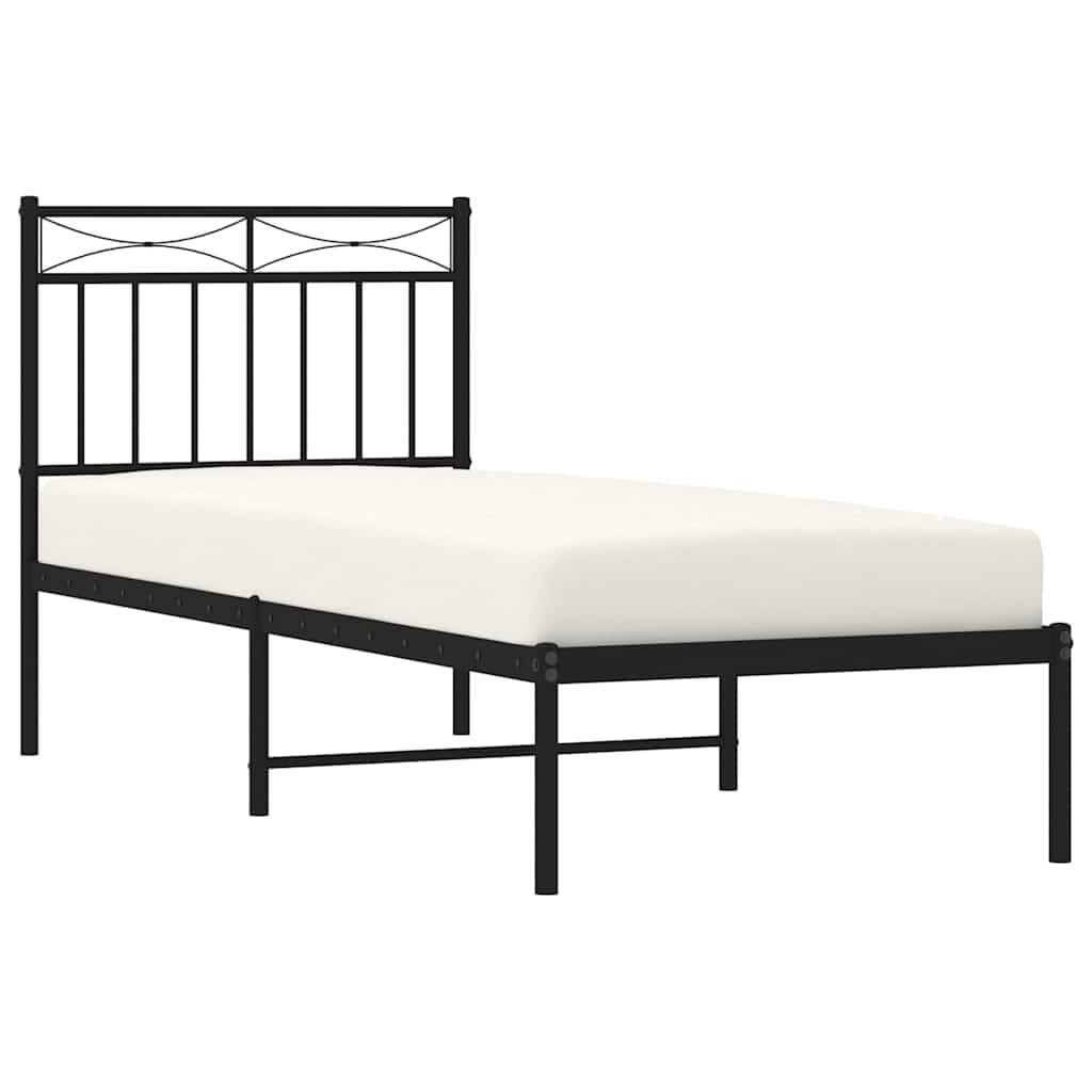Metalni okvir za krevet s uzglavljem crni 75x190 cm