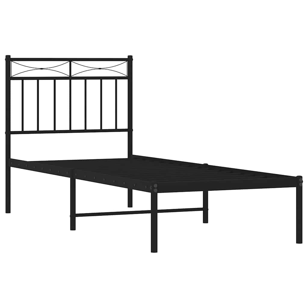 Metalni okvir za krevet s uzglavljem crni 75x190 cm