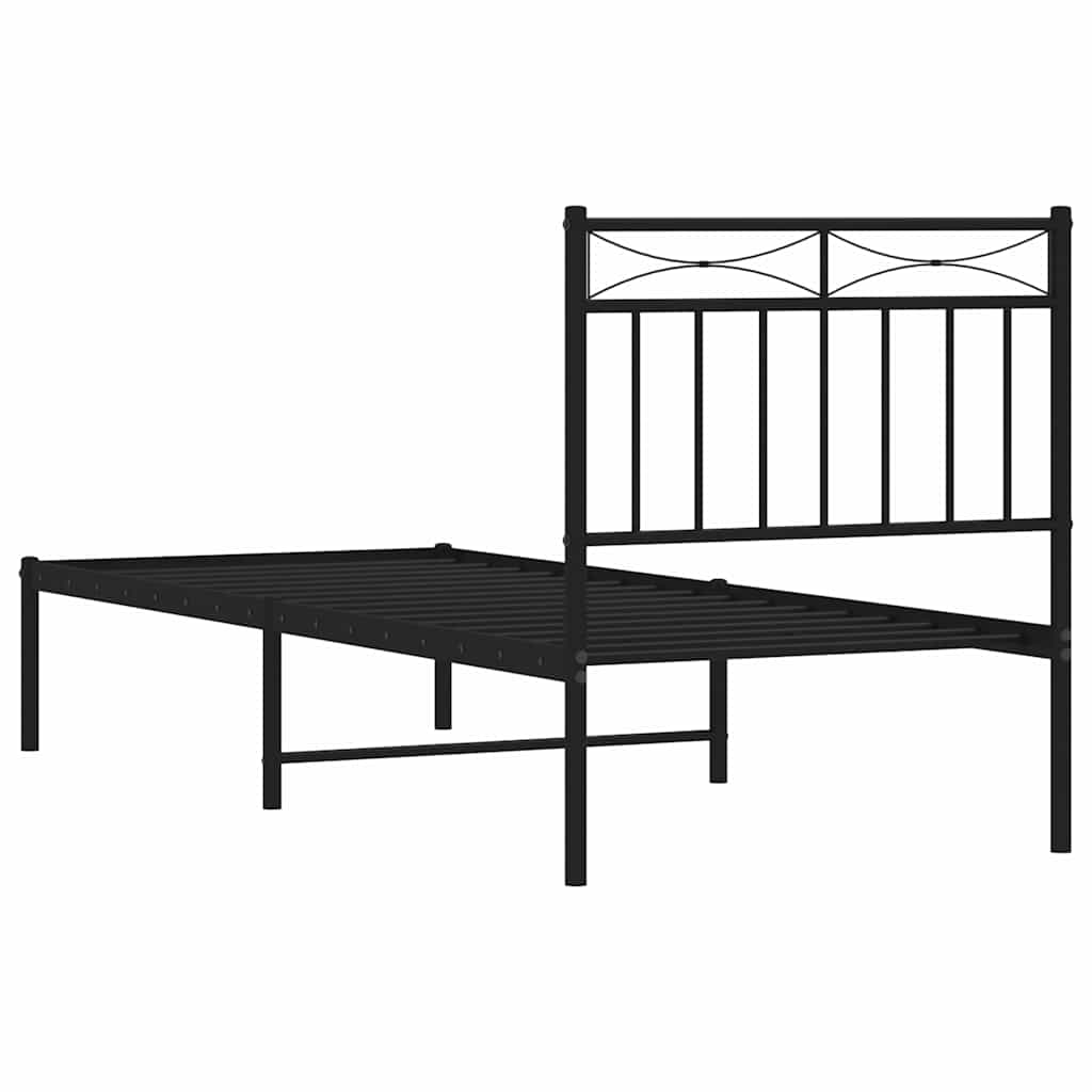 Metalni okvir za krevet s uzglavljem crni 75x190 cm
