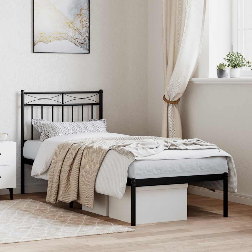 Metalni okvir za krevet s uzglavljem crni 75x190 cm