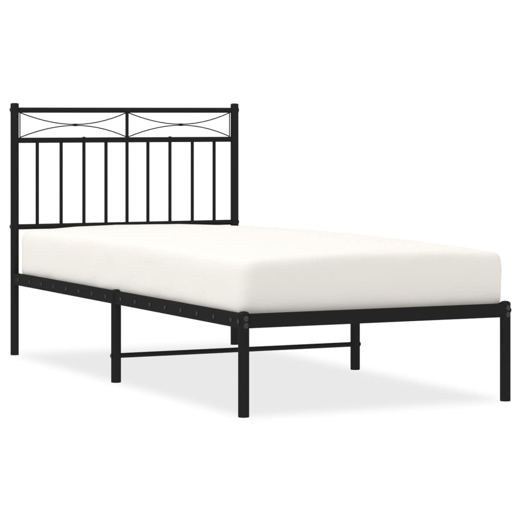 Metalni okvir za krevet s uzglavljem crni 90x190 cm