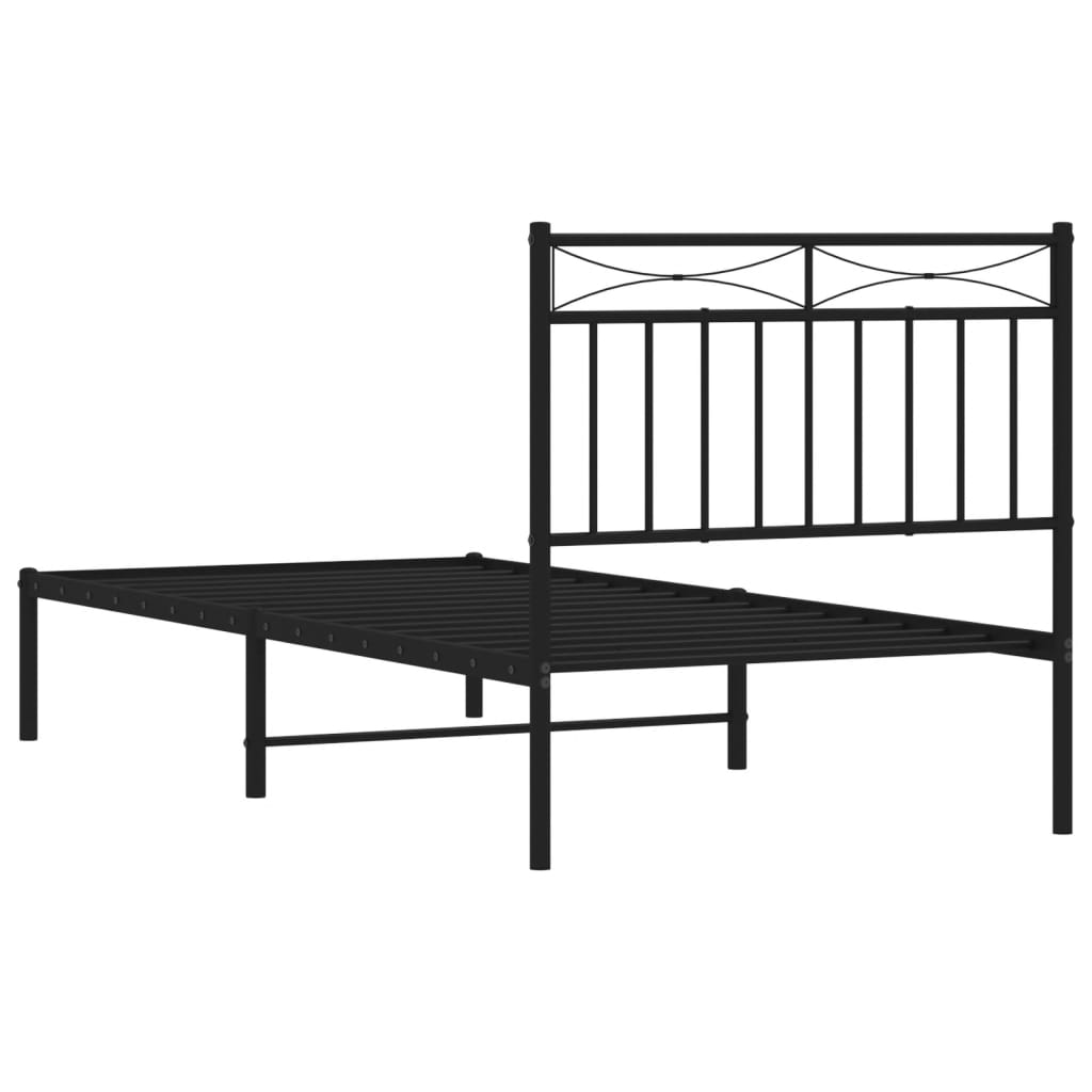 Metalni okvir za krevet s uzglavljem crni 90x190 cm