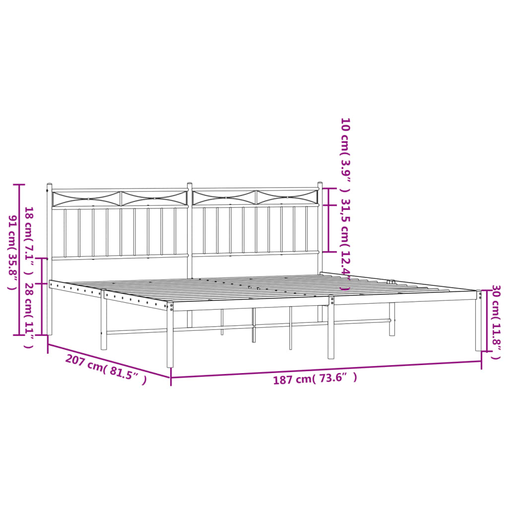 Metalni okvir za krevet s uzglavljem crni 180x200 cm