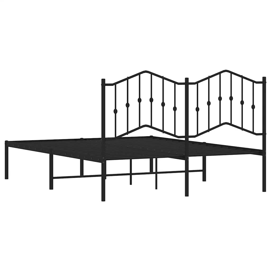 Metalni okvir za krevet s uzglavljem crni 135x190 cm