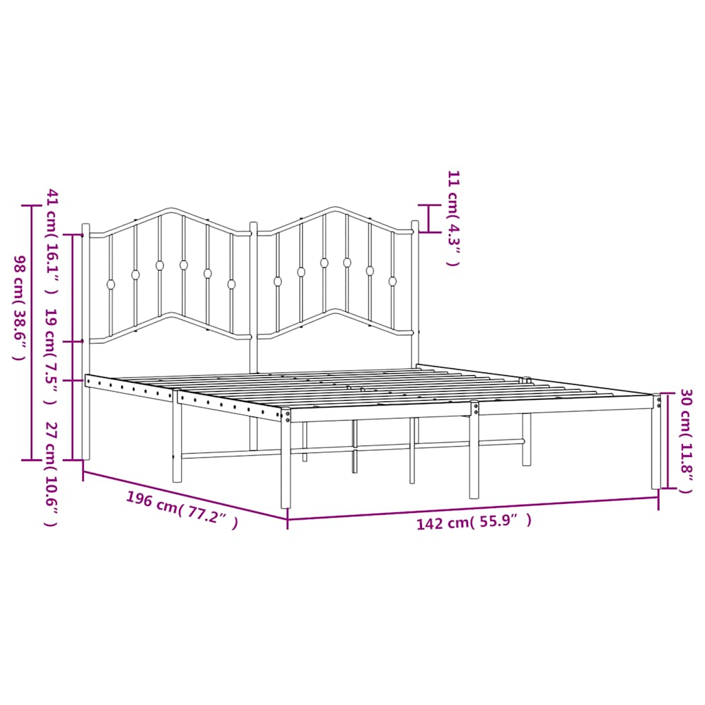 Metalni okvir za krevet s uzglavljem crni 135x190 cm