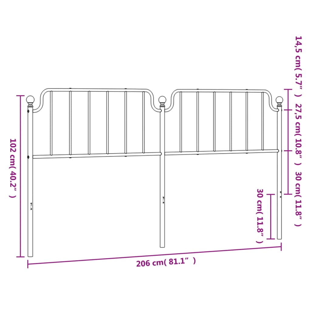 Metalno zamjensko uzglavlje crno 200 cm
