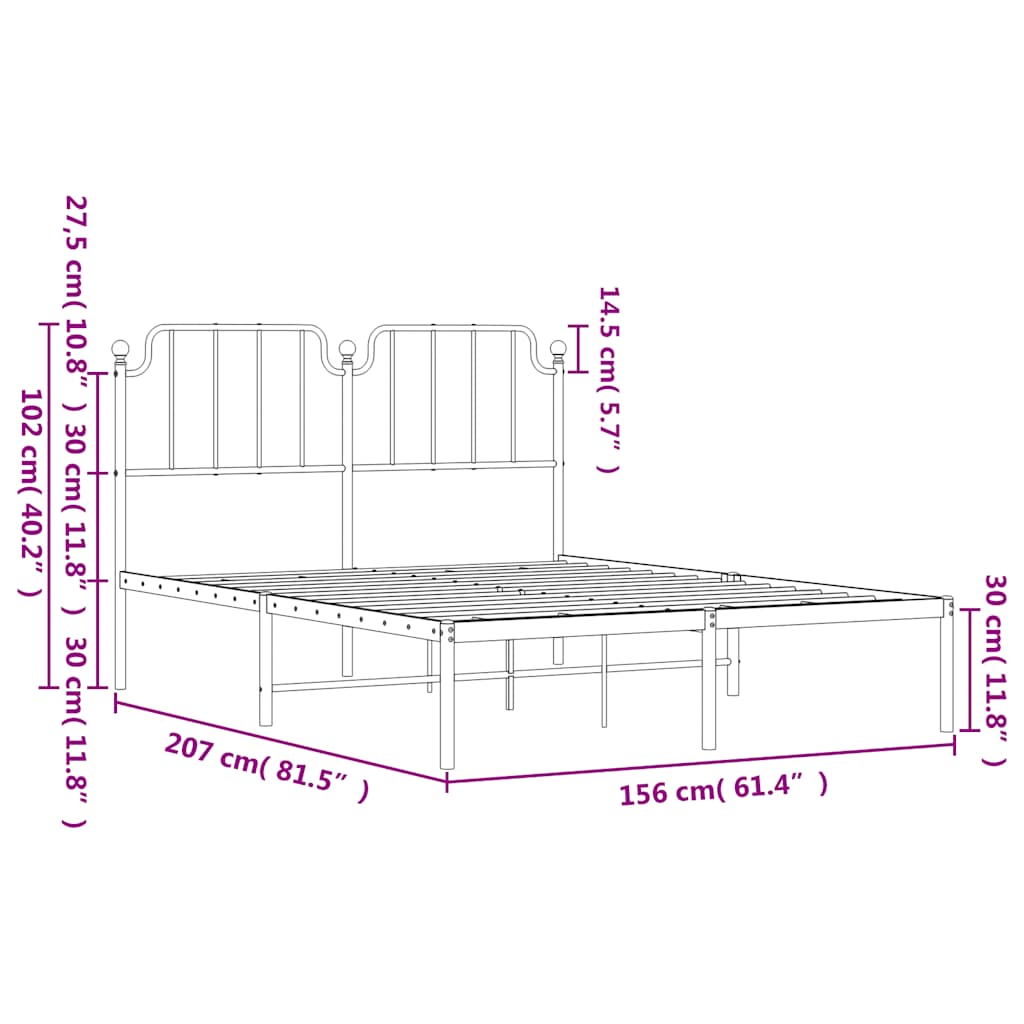 Metalni okvir za krevet s uzglavljem bijeli 150x200 cm