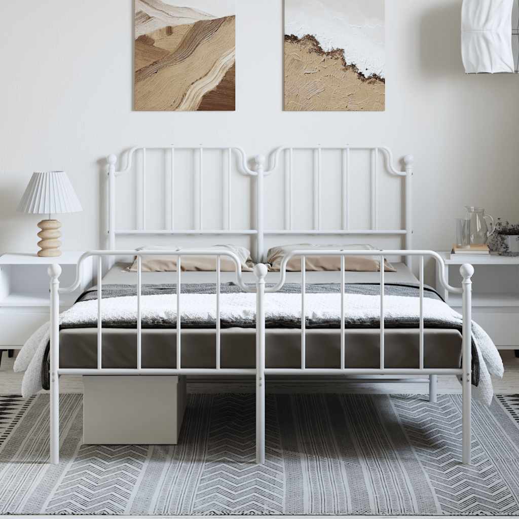 Metalni okvir kreveta uzglavlje i podnožje bijeli 150 x 200 cm