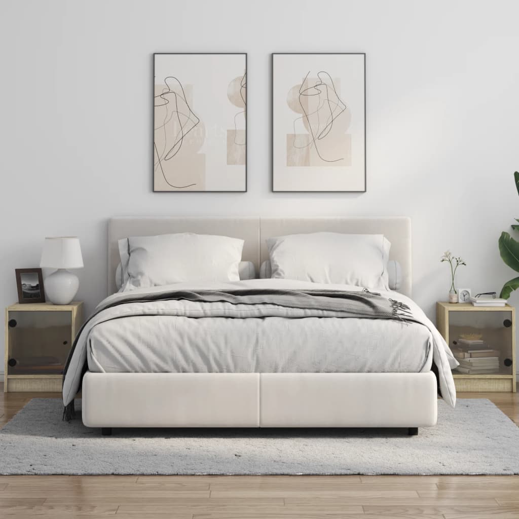 Noćni ormarići staklena vrata 2 kom boja hrasta 35 x 37 x 42 cm