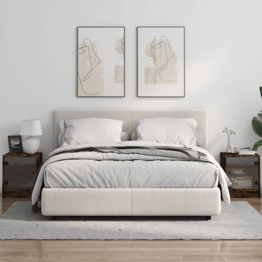 Noćni ormarići staklena vrata 2 kom boja hrasta 35 x 37 x 42 cm