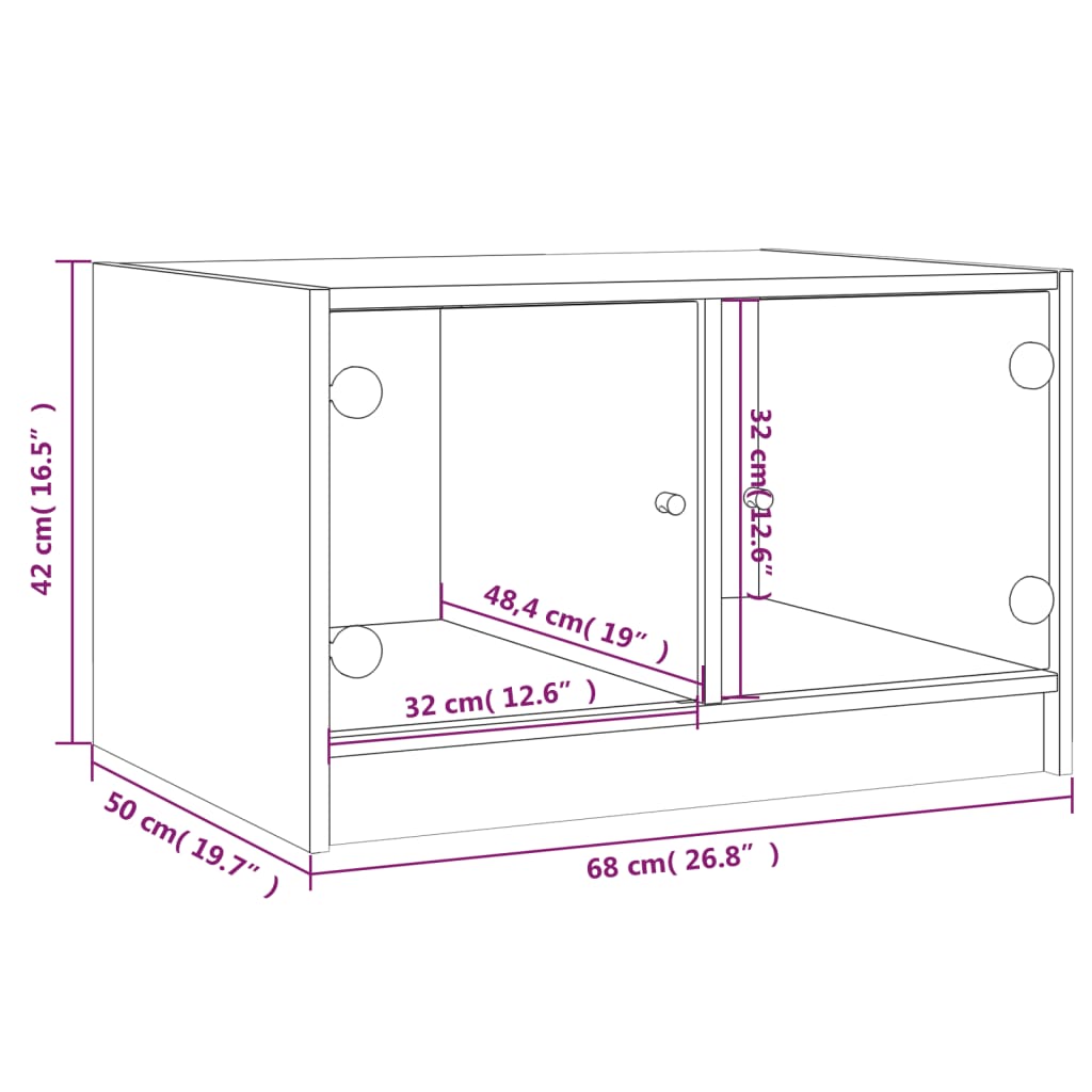 Stolić za kavu sa staklenim vratima bijeli 68x50x42 cm