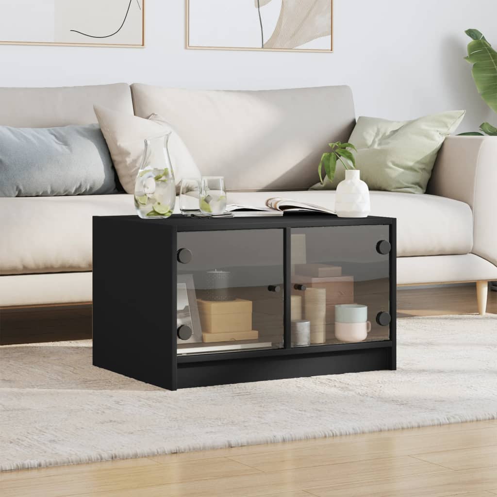 Stolić za kavu sa staklenim vratima crni 68x50x42 cm