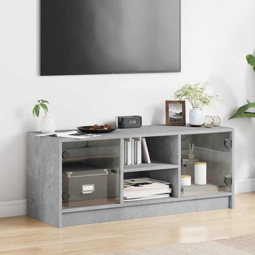 TV ormarić sa staklenim vratima boja betona 102x37x42 cm