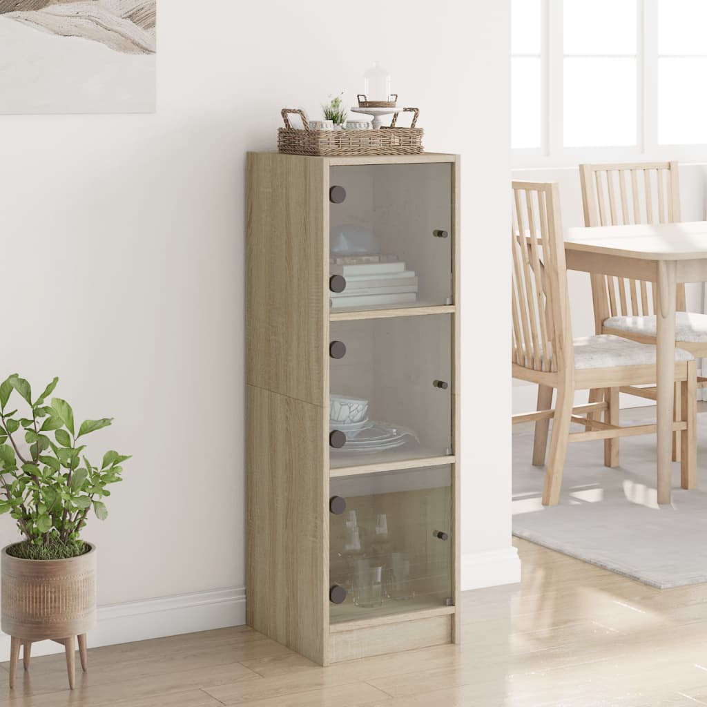 Visoka komoda sa staklenim vratima boja hrasta 35 x 37 x 109 cm