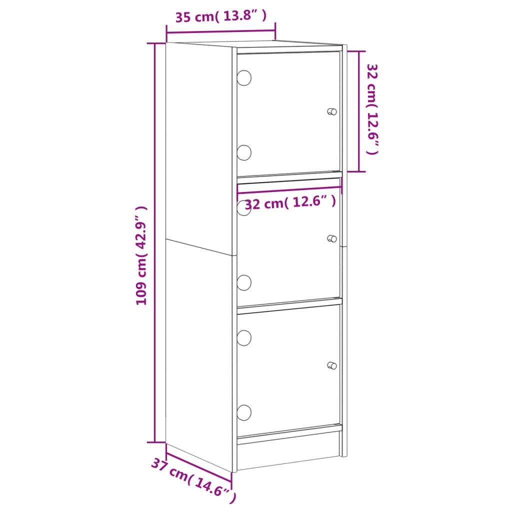 Visoka komoda sa staklenim vratima boja hrasta 35 x 37 x 109 cm