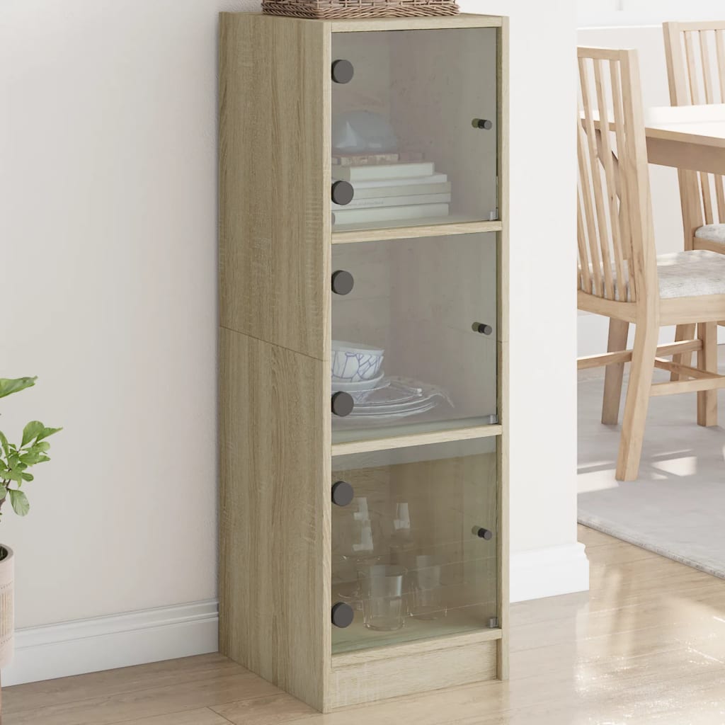 Visoka komoda sa staklenim vratima boja hrasta 35 x 37 x 109 cm