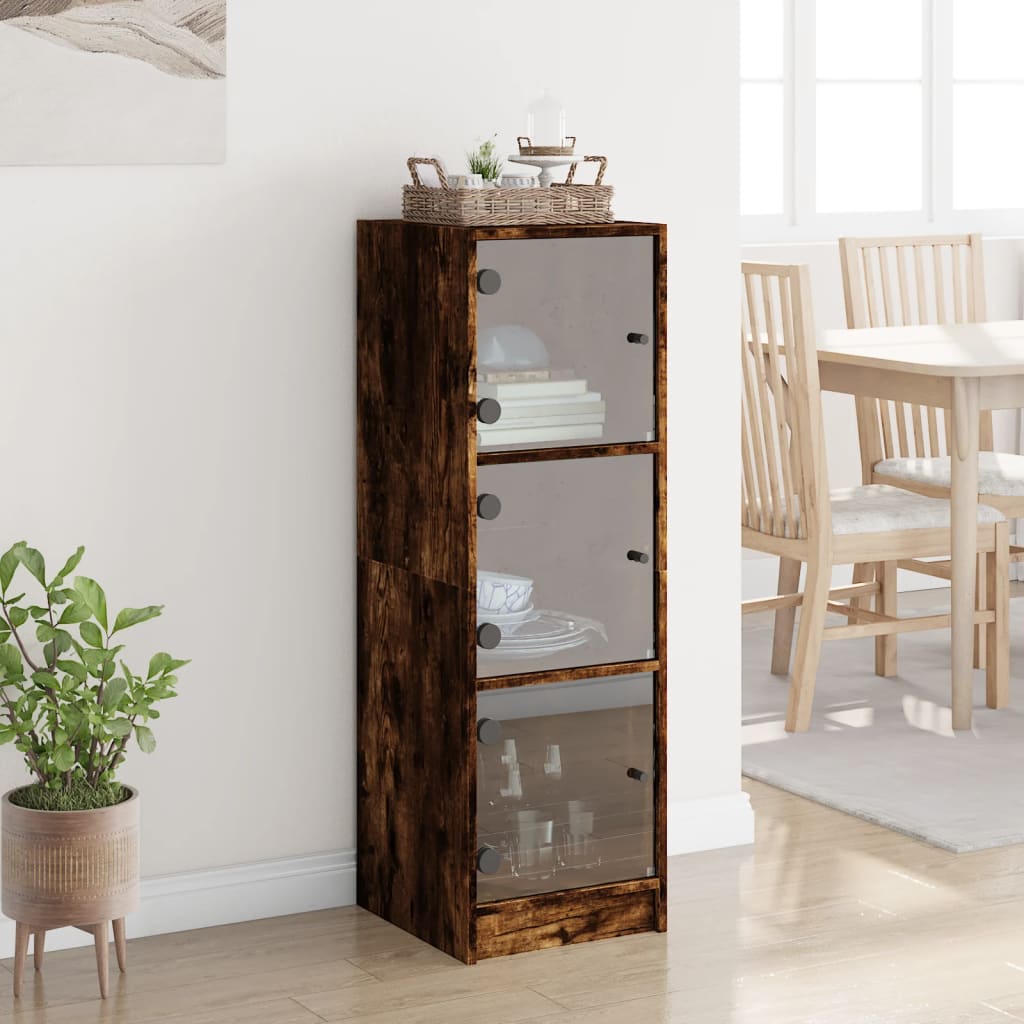 Visoka komoda sa staklenim vratima boja hrasta 35 x 37 x 109 cm