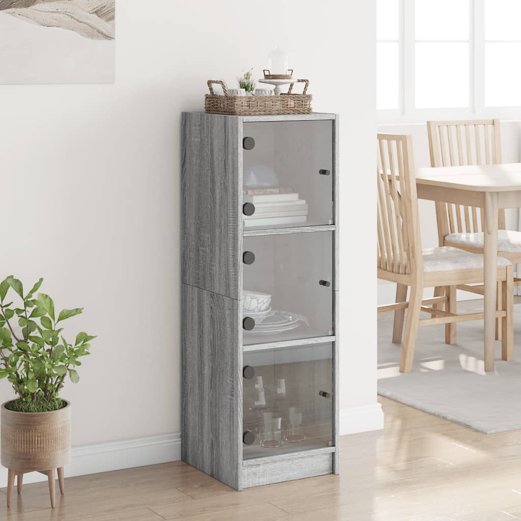 Visoka komoda sa staklenim vratima boja hrasta 35 x 37 x 109 cm