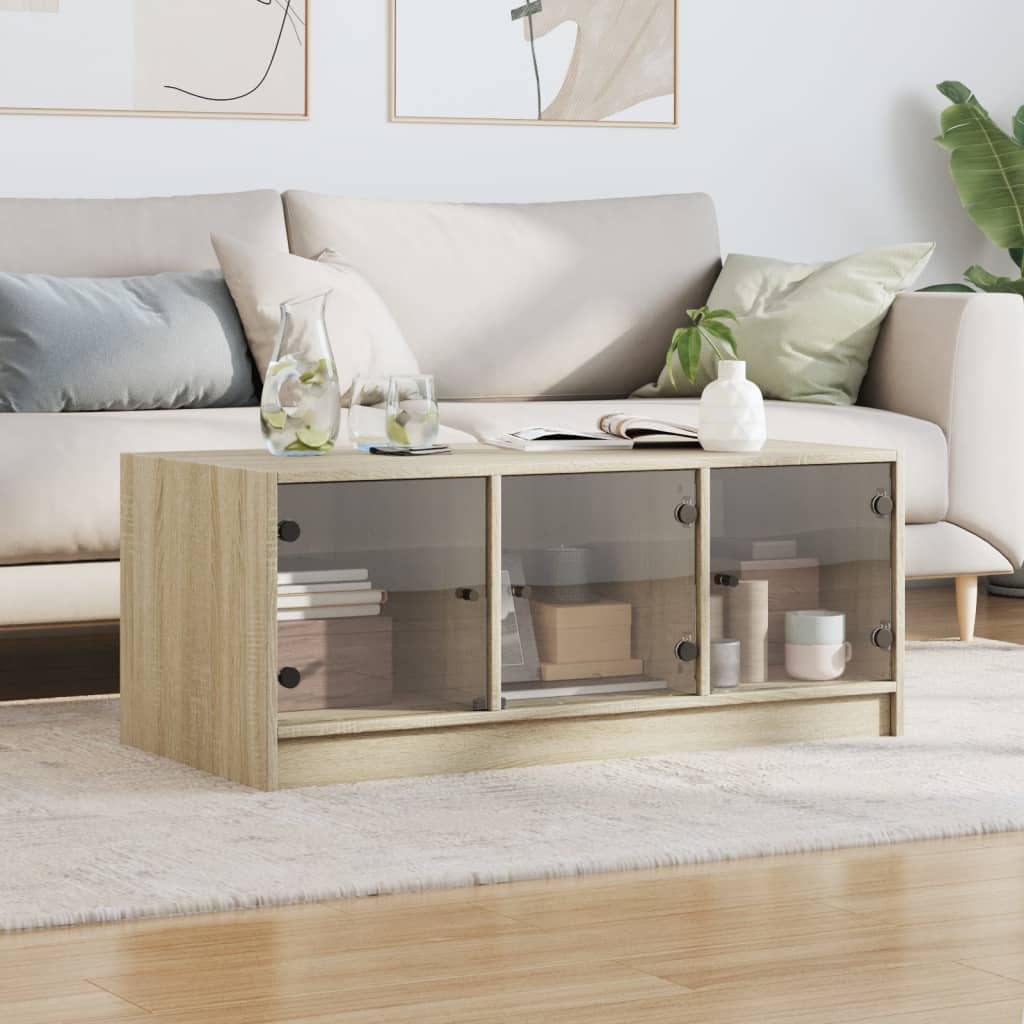 Stolić za kavu sa staklenim vratima boja hrasta 102x50x42 cm