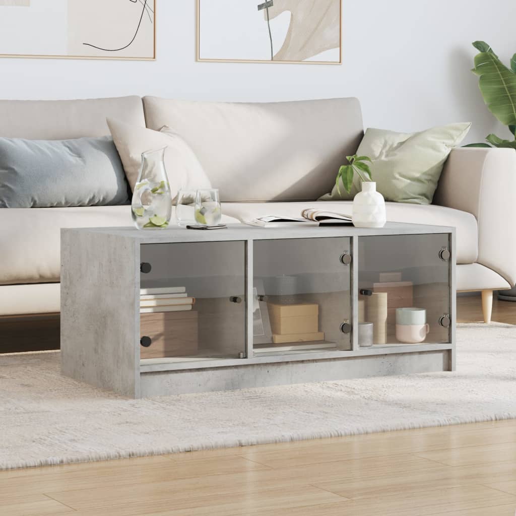 Stolić za kavu sa staklenim vratima boja betona 102x50x42 cm