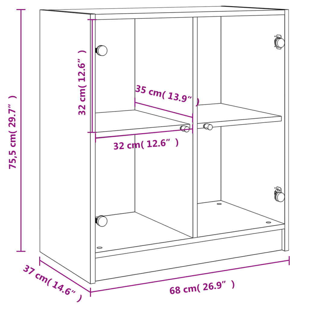 Bočni ormarić sa staklenim vratima boja hrasta 68x37x75,5 cm
