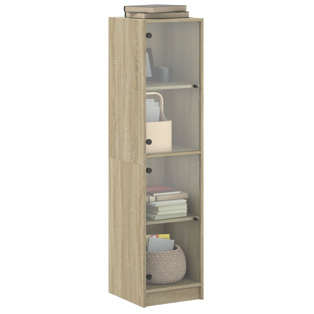 Visoka komoda sa staklenim vratima boja hrasta 35 x 37 x 142 cm