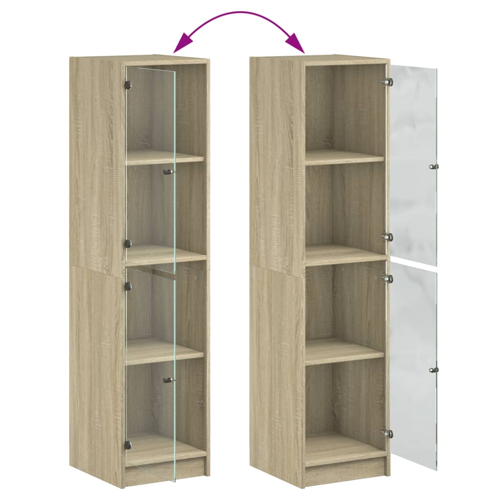 Visoka komoda sa staklenim vratima boja hrasta 35 x 37 x 142 cm